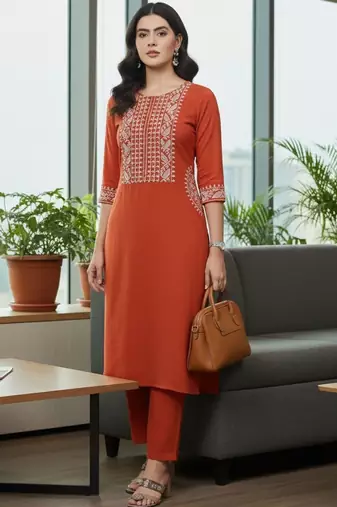 Women Yoke Design Regular Thread Work Kurta with Palazzos