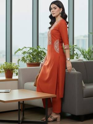 Women Yoke Design Regular Thread Work Kurta with Palazzos 5