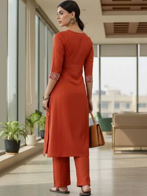 Women Yoke Design Regular Thread Work Kurta with Palazzos 6
