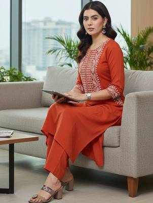 Women Yoke Design Regular Thread Work Kurta with Palazzos 7