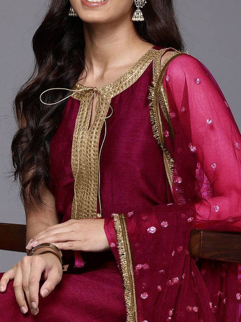 Women Solid Kurta with Trousers & Dupatta