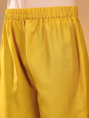 Mustard Floral Yoke Design Thread Work Pure Cotton Kurta With Trouser & Dupatta 3