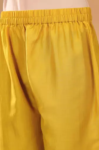Mustard Floral Yoke Design Thread Work  Cotton Kurta With Trouser & Dupatta