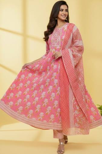 Women Ethnic Motifs Printed Panelled Kurta with Trousers & With Dupatta