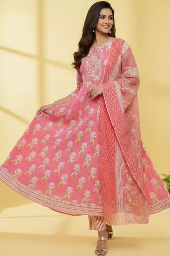 Women Ethnic Motifs Printed Panelled Kurta with Trousers & With Dupatta