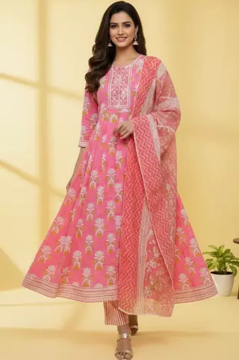 Women Ethnic Motifs Printed Panelled Kurta with Trousers & With Dupatta