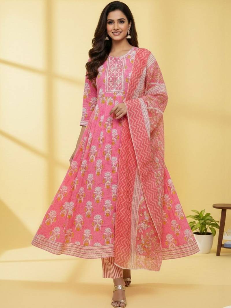 Women Ethnic Motifs Printed Panelled Kurta with Trousers & With Dupatta
