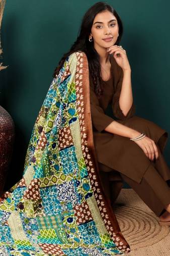 V-Neck Straight Kurta with Trousers And Dupatta