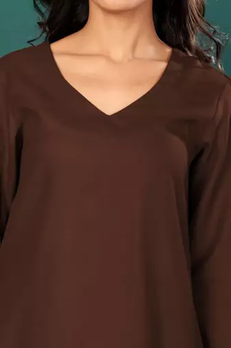 V-Neck Straight Kurta with Trousers And Dupatta