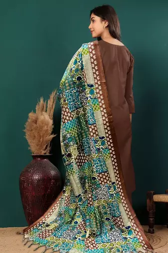 V-Neck Straight Kurta with Trousers And Dupatta