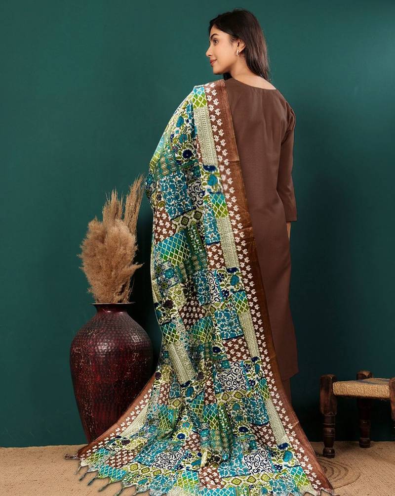 V-Neck Straight Kurta with Trousers And Dupatta
