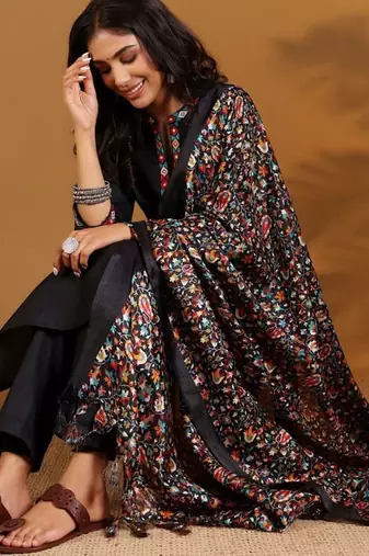 Ethnic Motifs Embroidered Woven Design Pure Cotton Kurta With Trousers & Dupatta