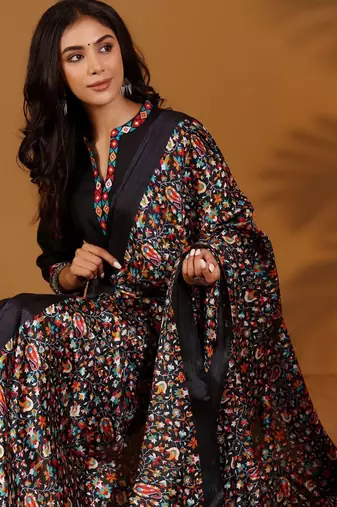 Ethnic Motifs Embroidered Woven Design Pure Cotton Kurta With Trousers & Dupatta