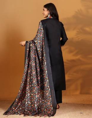 Ethnic Motifs Embroidered Woven Design  Cotton Kurta With Trousers & Dupatta 4