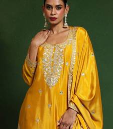Floral Embroidered Zari Work Straight Kurta With Palazzos & Dupatta