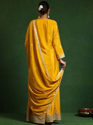 Floral Embroidered Zari Work Straight Kurta With Palazzos & Dupatta 5