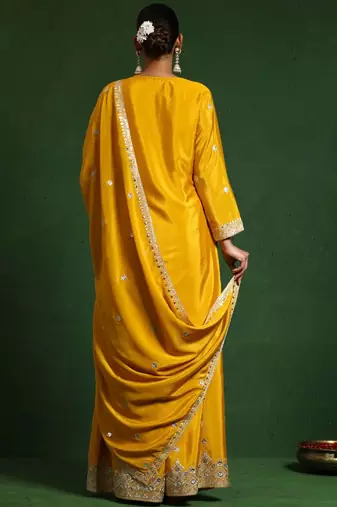 Floral Embroidered Zari Work Straight Kurta With Palazzos & Dupatta