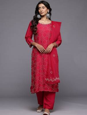 Embroidered Regular Thread Work Kurta with Trousers & With Dupatta 1