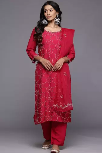 Embroidered Regular Thread Work Kurta with Trousers & With Dupatta