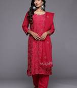 Embroidered Regular Thread Work Kurta with Trousers & With Dupatta