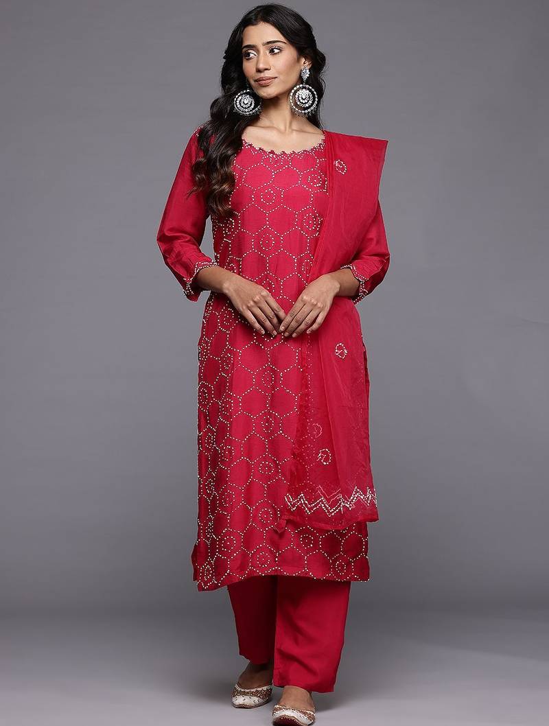 Embroidered Regular Thread Work Kurta with Trousers & With Dupatta
