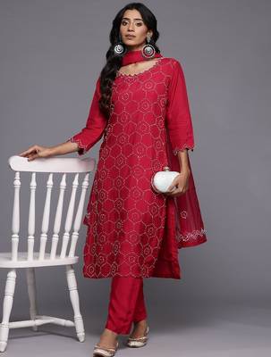Embroidered Regular Thread Work Kurta with Trousers & With Dupatta 7