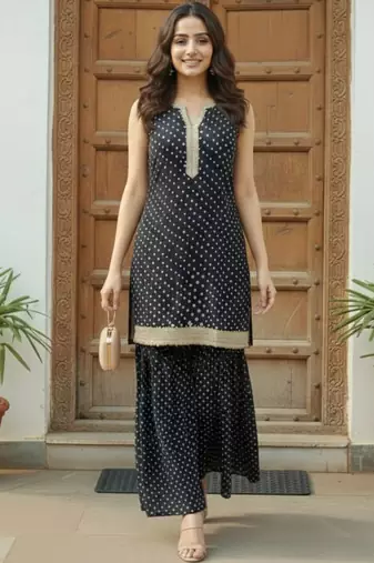 Women Ethnic Motifs Printed Regular Gotta Patti Kurta with Sharara