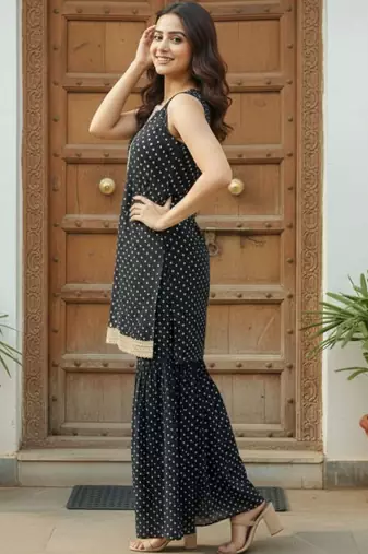 Women Ethnic Motifs Printed Regular Gotta Patti Kurta with Sharara