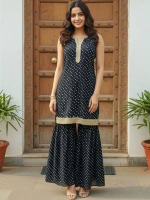 Women Ethnic Motifs Printed Regular Gotta Patti Kurta with Sharara 3