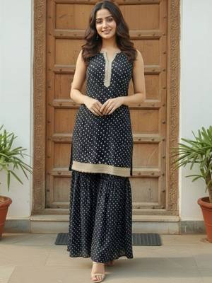 Women Ethnic Motifs Printed Regular Gotta Patti Kurta with Sharara 4