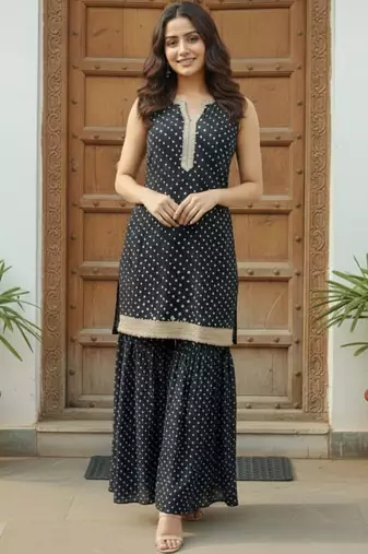 Women Ethnic Motifs Printed Regular Gotta Patti Kurta with Sharara