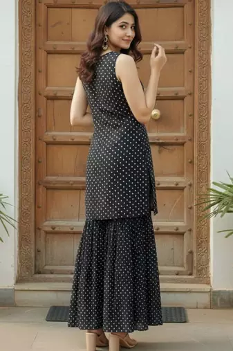 Women Ethnic Motifs Printed Regular Gotta Patti Kurta with Sharara