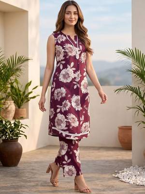 Women Floral Printed Regular  Cotton Kurta with Trousers 5