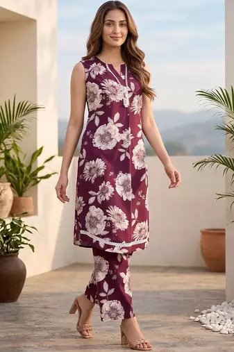 Women Floral Printed Regular Pure Cotton Kurta with Trousers