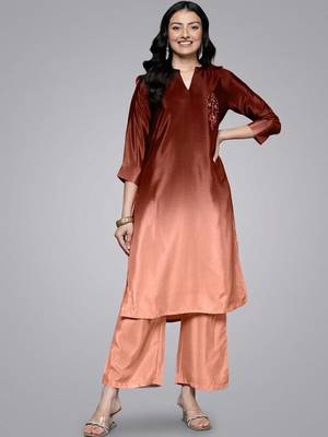 Women Embroidered Regular Sequinned Kurta with Trousers 1
