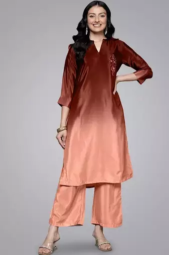 Women Embroidered Regular Sequinned Kurta with Trousers