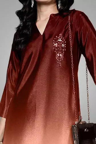 Women Embroidered Regular Sequinned Kurta with Trousers
