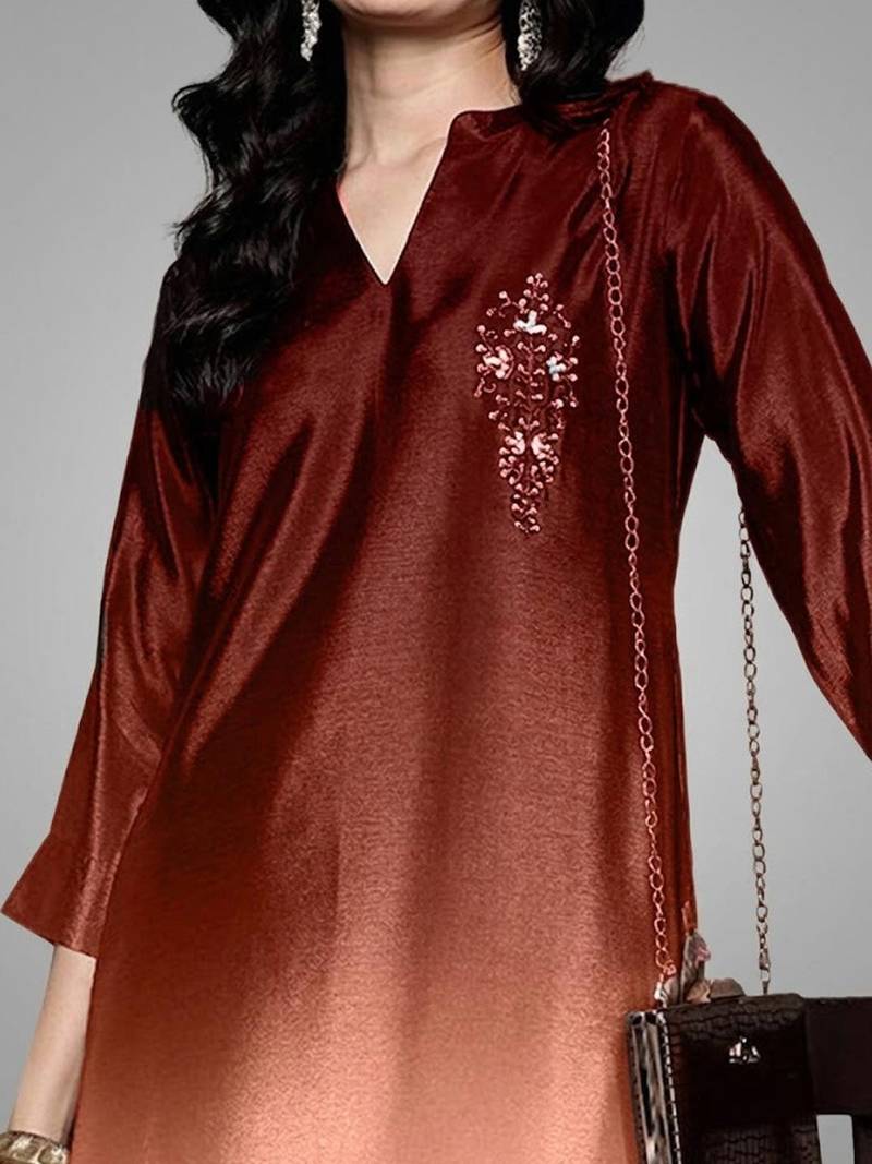 Women Embroidered Regular Sequinned Kurta with Trousers