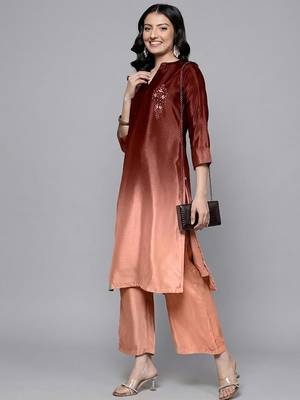 Women Embroidered Regular Sequinned Kurta with Trousers 5