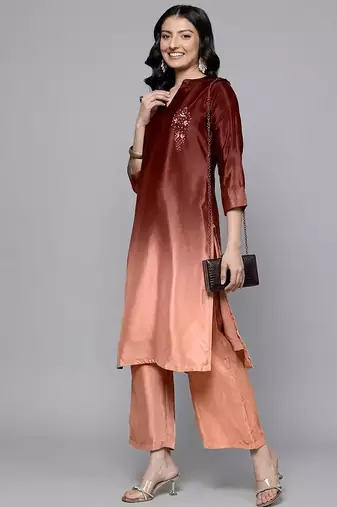 Women Embroidered Regular Sequinned Kurta with Trousers