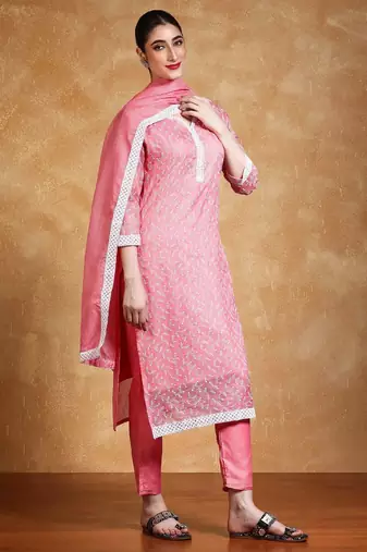 Women Floral Embroidered Regular Thread Work Kurta with Trousers & With Dupatta