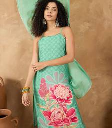 Women Spaghetti Strap Floral Kurta with Trousers and Dupatta