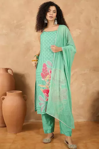 Women Spaghetti Strap Floral Kurta with Trousers and Dupatta