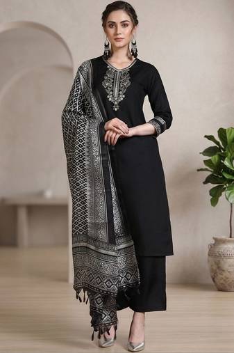 Women Ethnic Motifs Embroidered Regular Thread Work Kurta with Palazzos & With Dupatta