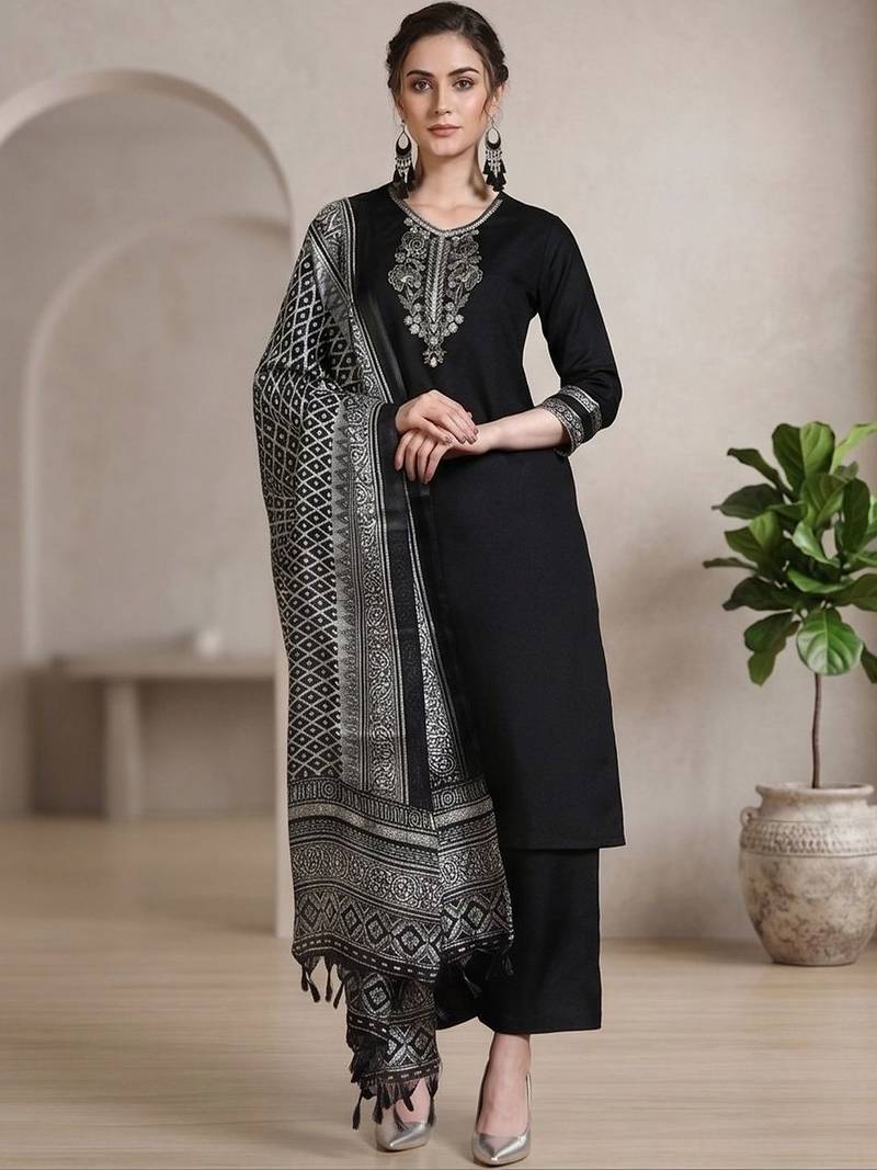 Women Ethnic Motifs Embroidered Regular Thread Work Kurta with Palazzos & With Dupatta