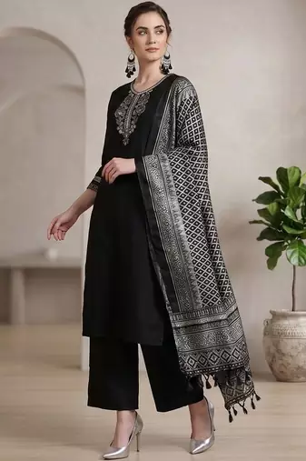 Women Ethnic Motifs Embroidered Regular Thread Work Kurta with Palazzos & With Dupatta