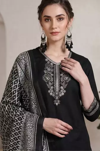 Women Ethnic Motifs Embroidered Regular Thread Work Kurta with Palazzos & With Dupatta
