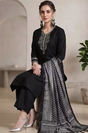 Women Ethnic Motifs Embroidered Regular Thread Work Kurta with Palazzos & With Dupatta