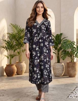 Women Floral Printed Regular Kurta with Trousers 1