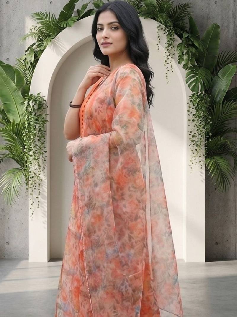 Women Floral Regular  Cotton Kurta with Palazzos & With Dupatta